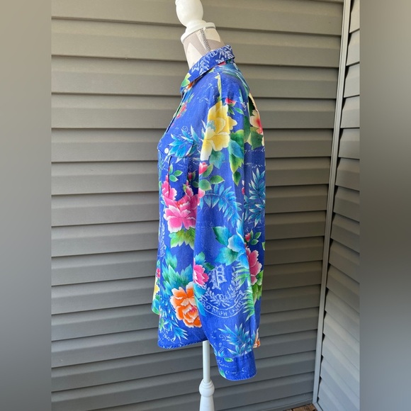 Polo by Ralph Lauren Men's Blue Custom Fit Floral Linen Shirt Sz M - Picture 2 of 9